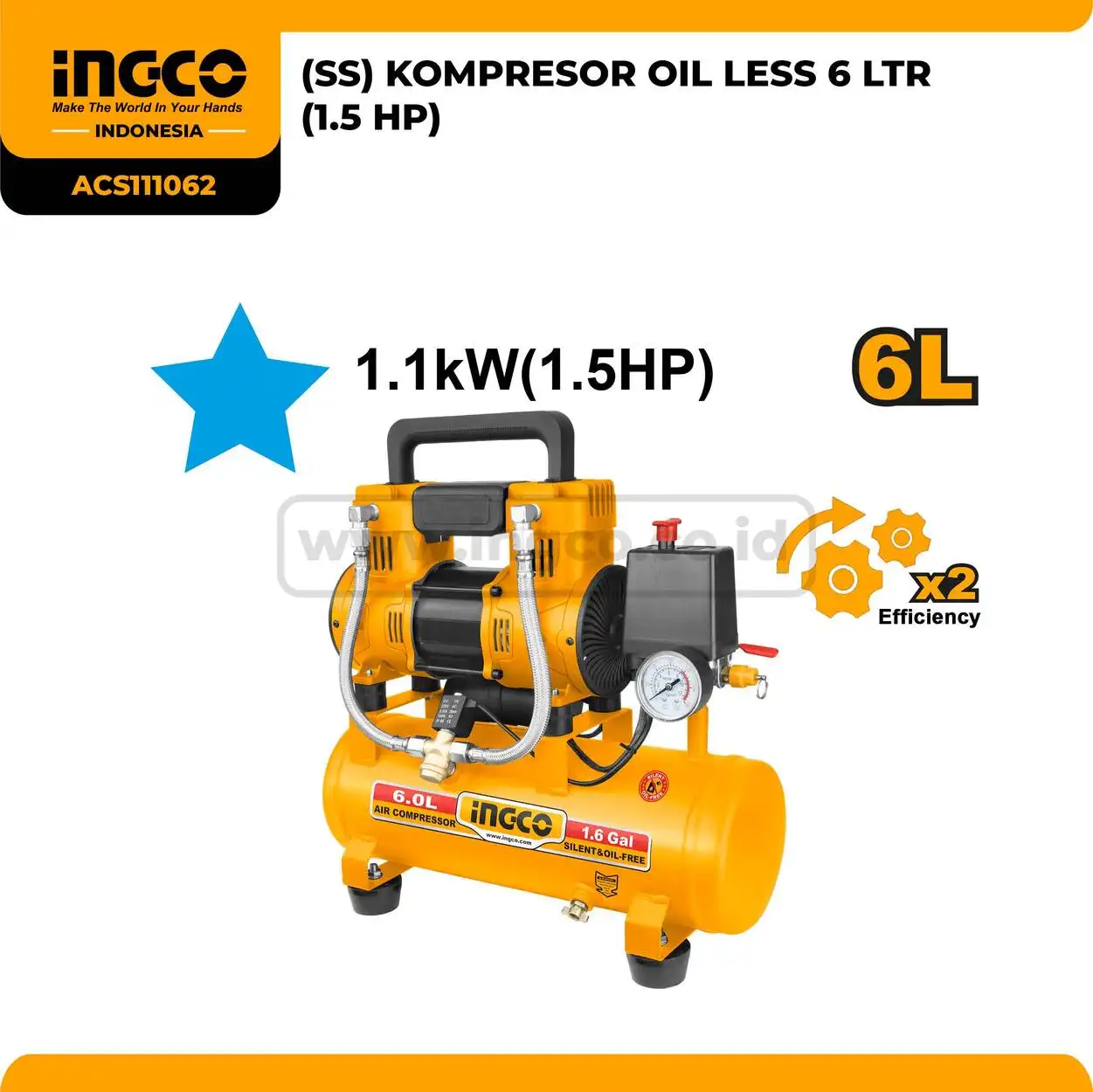ACS111062 - (SS) KOMPRESOR OIL LESS 6 LTR (1.5 HP)