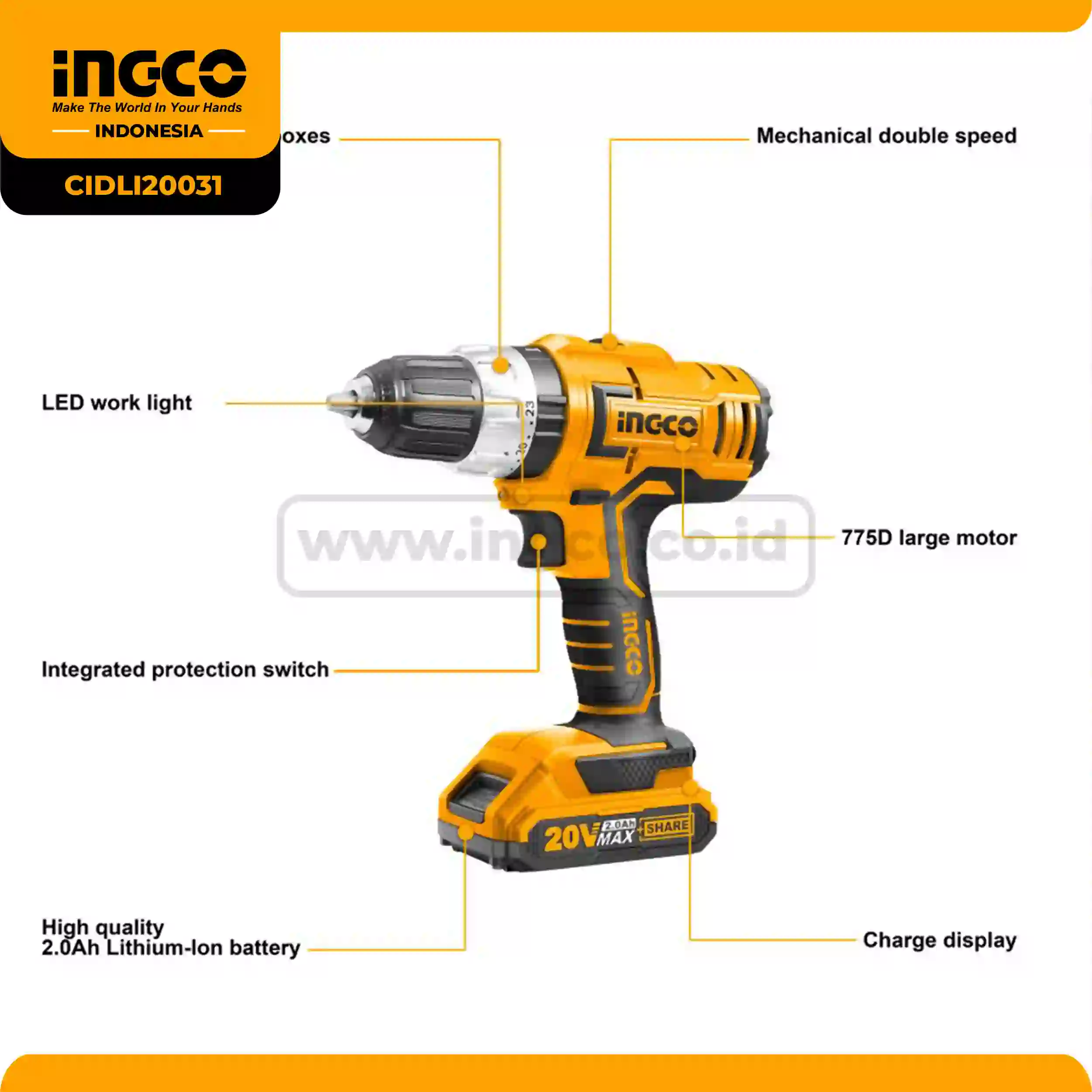 CIDLI20031 - (MESIN BOR IMPACT CORDLESS 20V HD (2B&1FC)) => CIDLI20602