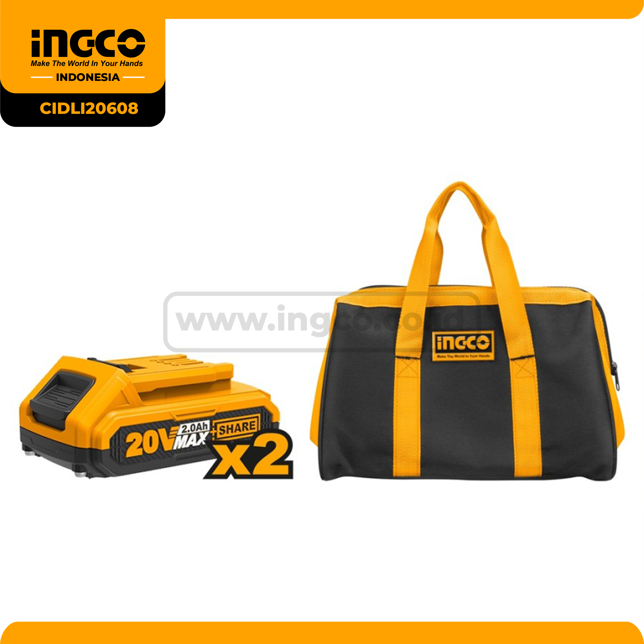 CIDLI20608 - MESIN BOR IMPACT CORDLESS 20V BRUSHLESS (2B&1FC) => CIDLI20602