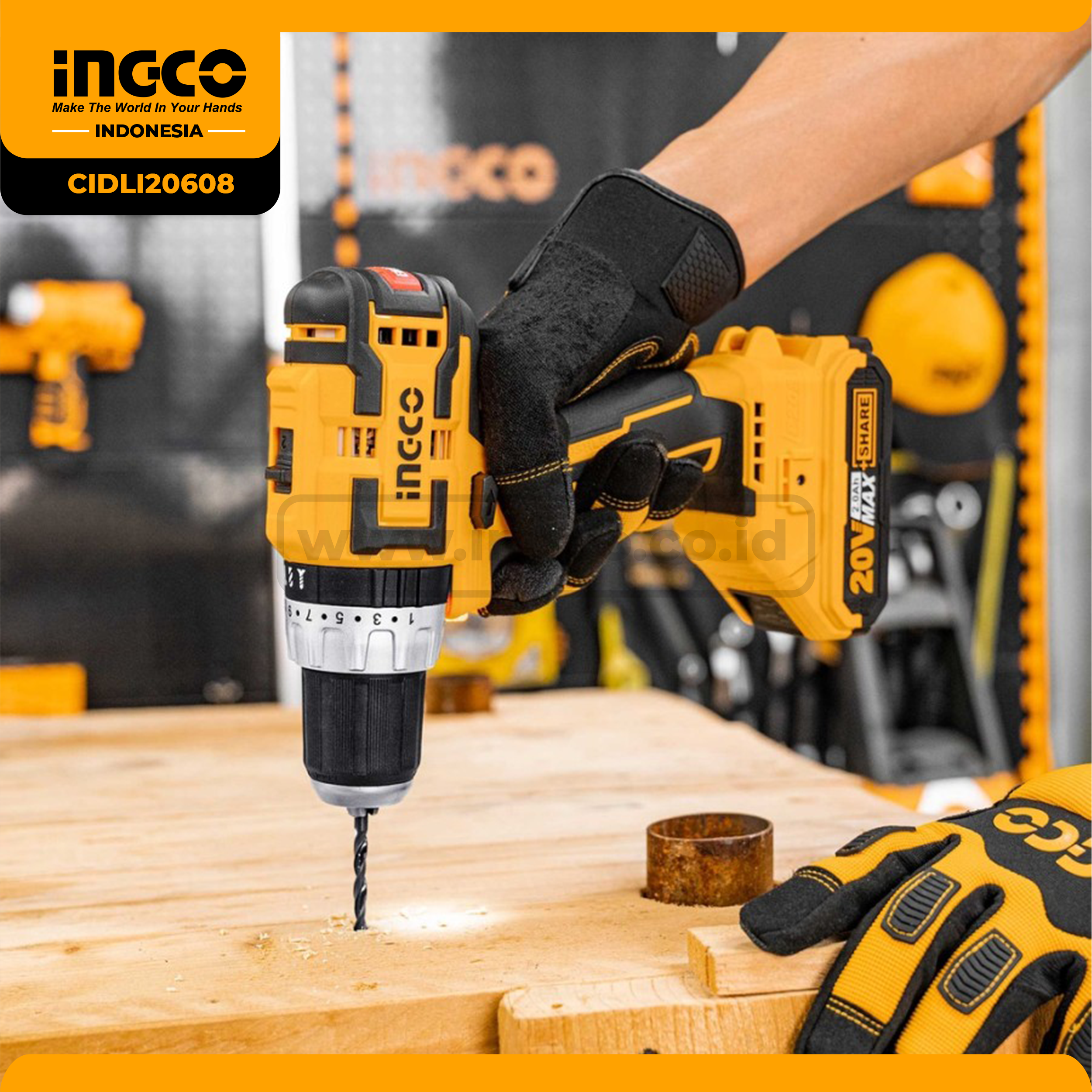 CIDLI20608 - MESIN BOR IMPACT CORDLESS 20V BRUSHLESS (2B&1FC) => CIDLI20602