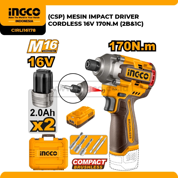 CIRLI16178 - (CSP) MESIN IMPACT DRIVER CORDLESS 16V 170N.M (2B&1C)