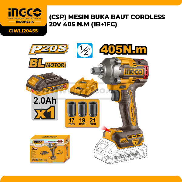 CIWLI20455 - (CSP) MESIN BUKA BAUT CORDLESS 20V 405 N.M (1B+1FC)
