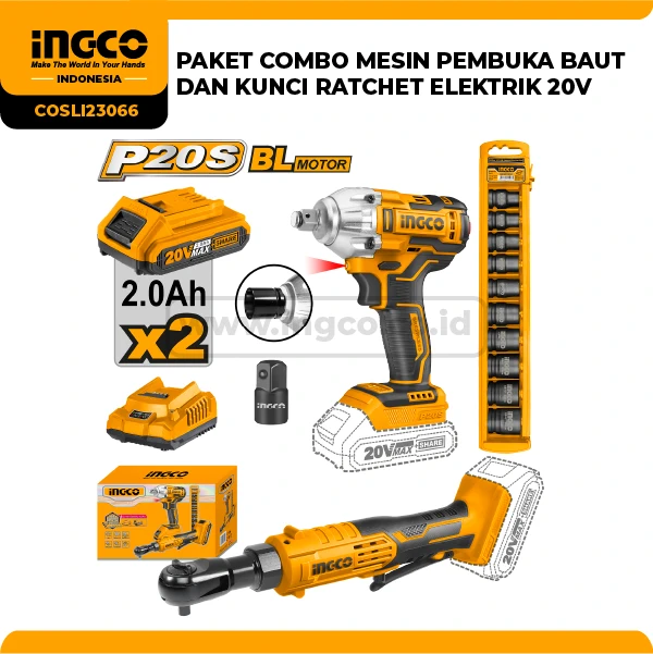 COSLI23066 - (PAKET COMBO MESIN BUKA BAUT & KUNCI RATCHET 20V)
