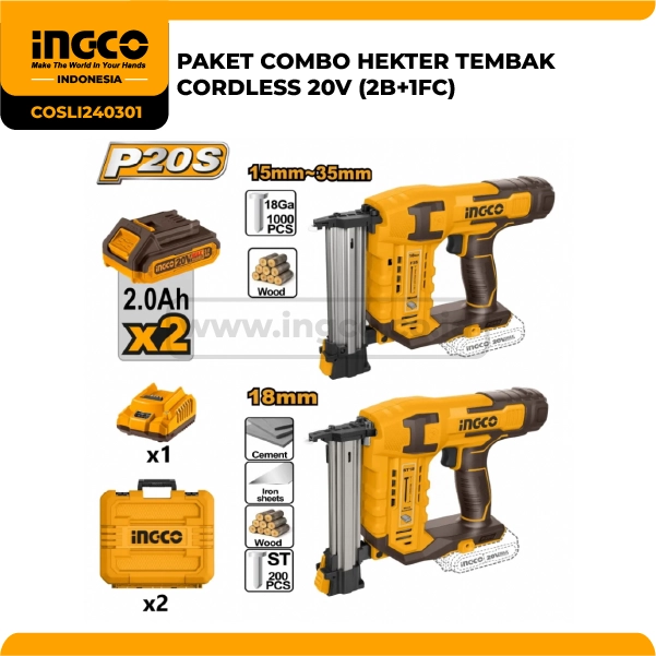 COSLI240301 - PAKET COMBO HEKTER TEMBAK CORDLESS 20V (2B+1FC)