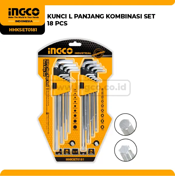 HHKSET0181 - KUNCI L PANJANG KOMBINASI SET 18 PCS